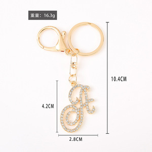 Porte-clés en alliage de zinc tendance, style européen, 26 lettres anglaises, strass, pendentif pour sac, breloques - Product Image 4