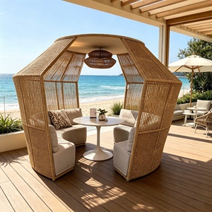 Vente chaude usine : Gazebo d'extérieur en rotin tressé, mobilier <span class=keywords><strong>de</strong></span> <span class=keywords><strong>jardin</strong></span> <span class=keywords><strong>de</strong></span> luxe pour villa, imperméable et protégé contre les UV, pavillon <span class=keywords><strong>de</strong></span> patio moderne - Product Image 2