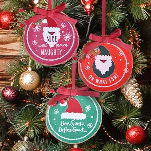 Round Home Christmas Hanging Wood Craft Door Wall Sign Decoration Pendant With Bow Red Fruit