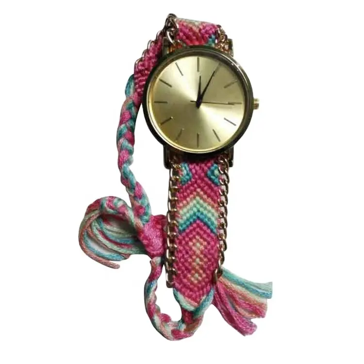 Fashion girl latest hand watch color cotton rope bracelet watch