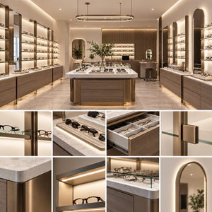 Ensemble complet de mobilier pour magasin de lunettes de soleil sur mesure, vitrines et présentoirs muraux pour boutique de mode - Product Image 2