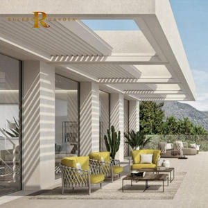 Toit à lames orientables en aluminium rétractable pour extérieur, intégré dans un mur en béton, pergola de jardin personnalisée, étanche, avec capteur de vent et de pluie - Product Image 1