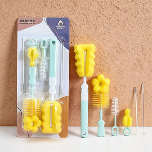 Juego de cepillos para biberones de seis piezas con esponja y cabezales de repuesto para limpieza de biberones - Product Image 1