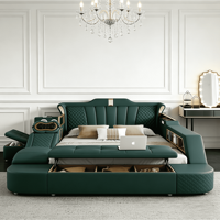 Lit en cuir au design européen, intelligent, électrique, inclinable, massant, avec rangement, de luxe, moderne, multifonctionnel, en bois