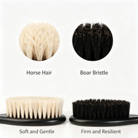 Brosse de nettoyage et de toilettage double usage pour barbe, manche en plastique, poils de porc et de cheval, outil portable anti-frisottis pour barbier