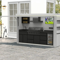 Cuisine extérieure sur mesure en acier inoxydable 304 avec abri, résistante à la moisissure, pour cour, barbecue, avec charnières
