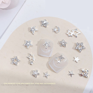 Breloques d'ongles en alliage d'argent, étoiles creuses, strass diamantés étincelants, accessoires de bijouterie 3D pour le nail art - Product Image 2