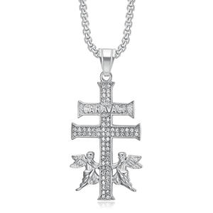 Hip Hop Ángel Cruz Iced Out CZ Zircon impermeable Acero inoxidable moda joyería colgante collares para hombres mujeres al por mayor - Product Image 3