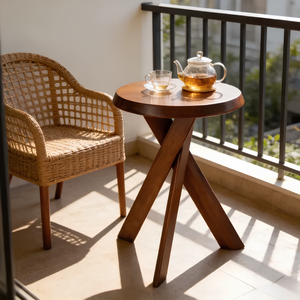 Modern Decorative Solid Wood Crossed Legs Small Wooden <b>Sofa</b> <b>Side</b> <b>Table</b> Living Room Round Coffee <b>Table</b> - Product Image 4