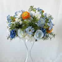 Bouquet de fleurs artificielles classiques mélangées blanc bleu orange, fait main en polyester, décorations de centre de table pour mariage