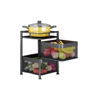 Rak Piring Baja Karbon Banyak Tingkat, Rak Keranjang Berputar Penyimpan Sayuran, Mangkuk Sayur Karbon - Product Image 4