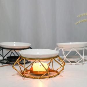 Metal Frame Essential Aroma Oil <b>Candle</b> Burner Ceramic Oil Burner Wax Melt <b>Warmer</b> Delicate Incense Burner - Product Image 4