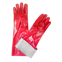 Gants de travail en PVC doublés de tissu éponge rouge de 40 cm, imperméables, résistants aux acides, aux alcalis et aux huiles pour le nettoyage industriel
