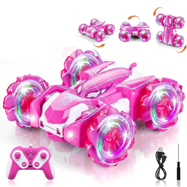 2.4Ghz RC Race Car with Remote Controller USB Cable Spider Double Sided Stunt Car Scooter 6-Channel 50M Range Cool Lights