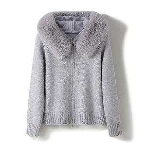 Giacche <span class=keywords><strong>con</strong></span> Cerniera all'Ingrosso Cappotti Personalizzati <span class=keywords><strong>con</strong></span> Cappuccio e Collo in Pelliccia Sintetica Maglione Lavorato a Maglia da Donna - Product Image 3