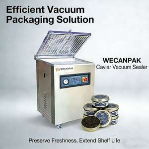 Machine de scellage sous vide pour caviar, robuste, en acier inoxydable 304, avec arrêt d'urgence, semi-automatique, pour la sécurité en usine, Wecanpak, garantie 1 an - Product Image 1