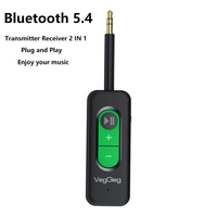 Adaptador de Audio Inalámbrico VegGieg 2 en 1, Conector Auxiliar de 3.5mm, Transmisor y Receptor, Modo TX RX, Plug and Play
