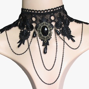Conjunto de Collar y Pulsera de Estilo Gótico Punk Victoriano para Mujer, Collar de Encaje con Colgante, Gargantilla de Cristal - Product Image 1