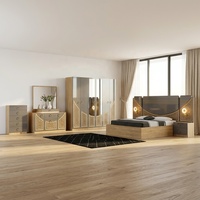 Ensemble complet de meubles de chambre à coucher de luxe en bois, design moderne, avec lit king-size en cuir double, armoire et commode, pour la maison, disponible en taille queen.