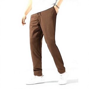 Pantalon décontracté marron pour homme, taille élastique, coupe droite, en toile de polyester mi-lourde, poches latérales, idéal pour l'hiver, léger et à séchage rapide - Product Image 4