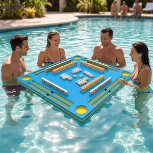 Table de jeu flottante tout-en-un de luxe, étanche, pour 4 joueurs, avec tapis et plateau de Mahjong, idéale pour les jeux d'été à la piscine ou au lac - Product Image 1