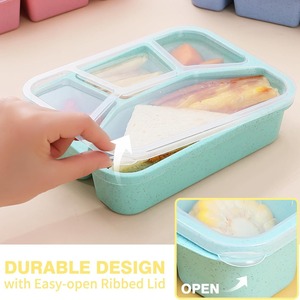 Boîte à lunch à quatre compartiments, boîte bento en plastique avec couvercle pour le stockage des aliments des étudiants, couleurs nordiques, forme rectangulaire - Product Image 4
