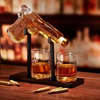 Decantador de Whisky Transparente Clásico en Forma de Pistola de Alta Calidad, con Vasos de Chupito y Bandeja de Caoba, ¡Gran Venta!