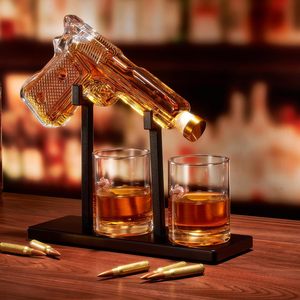 Decantador de Whisky Transparente en Forma de Pistola de Alta Calidad con Vasos de Chupito en Bandeja de Caoba, ¡Gran Venta! - Product Image 2