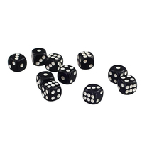 Set Dadu D&D Akrilik Hitam Titik Putih Grosir Pabrik, Sudut Bulat, Dadu Kustom 6 Sisi 16mm HEXAHEDRON, Warna Dapat Disesuaikan