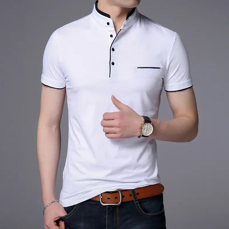 New Fashion Brand Polo Shirt Men's Summer Mandarin Collar Slim Fit Solid Color Button Breathable Polos Casual Men Clothing