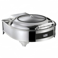 Chauffe-Plat Électrique en Acier Inoxydable avec Couvercle en Verre Hydraulique pour Buffet, Hôtels, Restaurants et Traiteurs