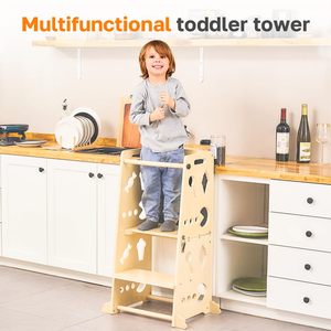 Tour d'apprentissage en bois certifiée CPC, aide <span class=keywords><strong>de</strong></span> cuisine réglable pour tout-petits, marchepied pour bébé - Product Image 3
