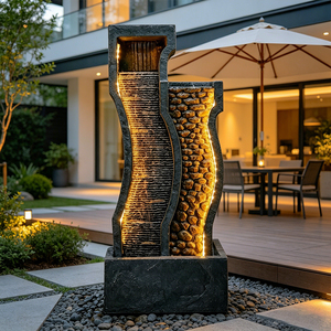 Fontaine d'eau LED autoportante d'intérieur, avec double courbe en ardoise et résine, pour <span class=keywords><strong>salon</strong></span> - Product Image 6