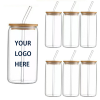 Gobelet en verre de 16 oz en forme de canette avec couvercle en bambou et paille, logo personnalisé, pour café glacé, bière, soda, jus, vente en gros