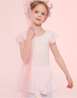 Vestido de Ballet con Mangas con Volantes para Niñas, Falda de Tul Brillante, Disfraz de Danza con Cuello en V para Niñas, Traje de Ballet para Exámenes Graduados, Venta al por Mayor