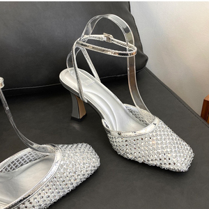 Sandales à talons en strass et maille, pantoufles tendance, talons pour femmes, été et printemps 2025 - Product Image 4