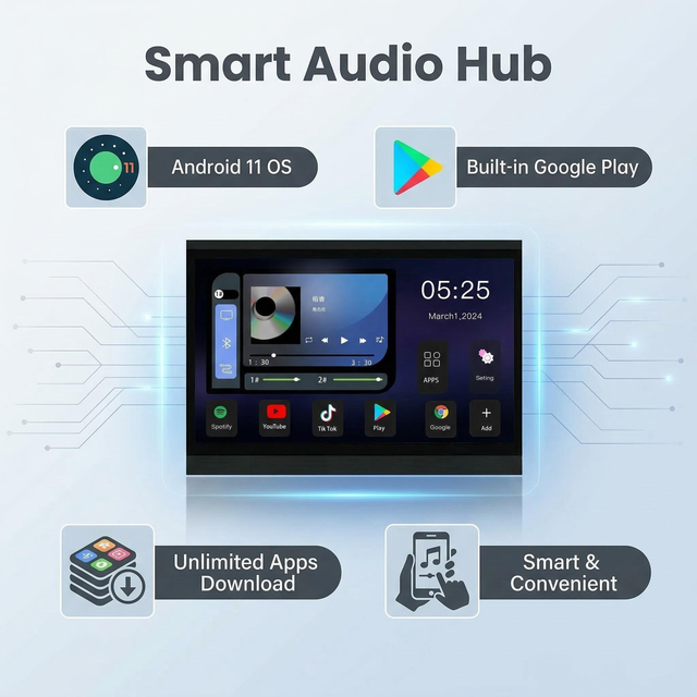ZHIKU Smart Audio Wall Amplifier Aluminium Alloy WIFI Android11 2+32G Bluetooths Home Theater Touch Screen Background Music