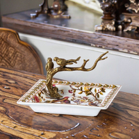 Décoration de maison de luxe, plateau à fruits en céramique rétro, support à bonbons, décoration de table à thé, bol à fruits décoratif, ornement antique en laiton