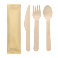 Ensemble de couverts en bois biodégradable de haute qualité, couteau, fourchette et cuillère jetables lisses, emballage personnalisé pour les restaurants à emporter