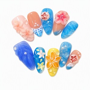 Faux Ongles Stiletto à Pression Motif Floral Pastel avec Fleurs 3D, Perles et Paillettes pour Salon et Soirées - Product Image 5