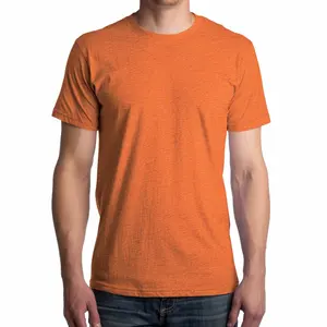 Оптовая продажа, однотонная хлопчатобумажная футболка из синтетической ткани, оранжевого цвета