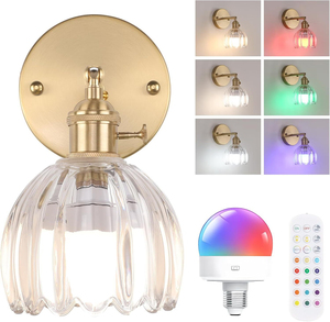 Bronze <b>Wall</b> Lamp White Crystal Bell Shade E26 RGB LED Bulb Switch Control Adjustable Arm <b>Sconce</b> Scandinavian Design Ra90 50000h - Product Image 3