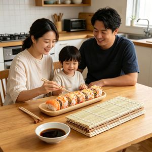 Esterilla de bambú rectangular para sushi, para uso doméstico y comercial, solo lavar a mano, opciones en blanco y verde - Product Image 2