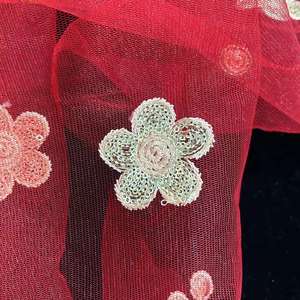 高級フレンチジャカードドット焼けオレンジレース刺繍生地ビーズスパンコールメッシュニット刺繍ナイジェリアレース用 - Product Image 4