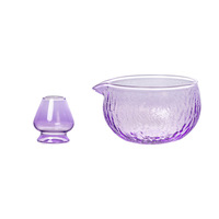Bol à Matcha en Verre Transparent Borosilicate 500ML, Bol à Matcha en Verre à Motifs Marteau Combinaison de Fouet à Thé