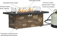 Table de feu au gaz 50 000 BTU avec bouclier coupe-vent en verre, pierres de lave, foyer de jardin en acier thermolaqué