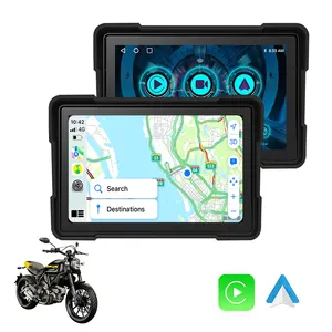 ระบบนําทาง GPS สําหรับรถจักรยานยนต์แบบพกพาขนาด 5 นิ้วพร้อมกล้องกันน้ําด้านหน้าและด้านหลังรีโมทคอนโทรลวิทยุจูนเนอร์ไร้สาย Apple CarPlay