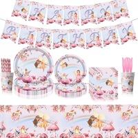 Vaisselle jetable personnalisée sur le thème des fées aux fleurs roses pour fête d'anniversaire d'enfants, gobelets en papier, couteaux et fourchettes pour la décoration d'anniversaire