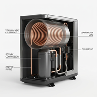 Chauffe-eau pour piscine à source d'air avec échangeur de chaleur en titane, ailettes bleues hydrophiles et manomètre intégré, 35 kW, gaz naturel