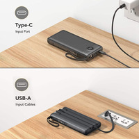Nouvelle tendance, vente chaude : Batterie externe LED ultra-fine 20000 mAh avec câbles intégrés, recharge rapide Type C